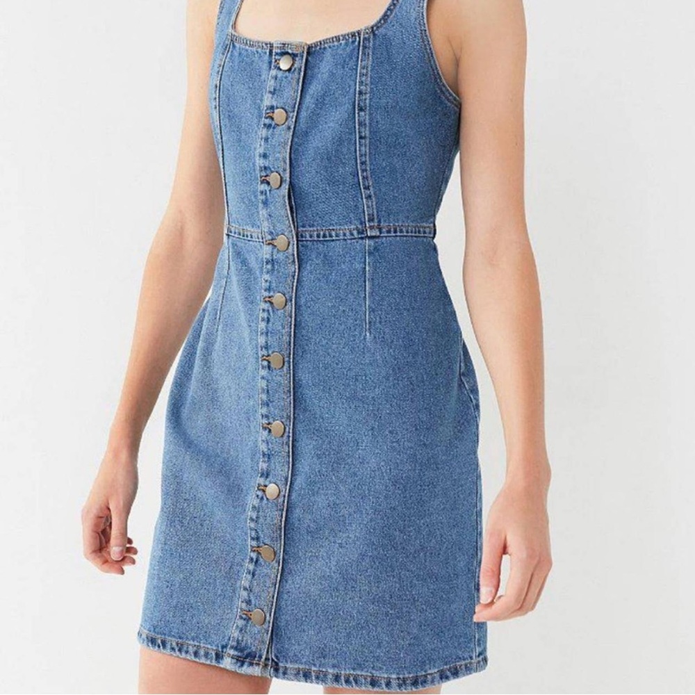 NWT Urban outfitters women’s mini scoop neck denim dress with button detail